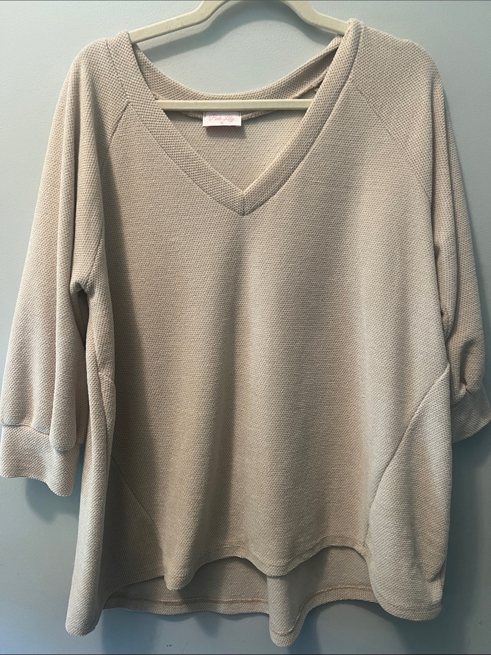 Pink Lily Taupe V-Neck Lightweight Sweater